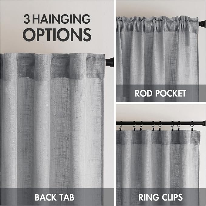 MIULEE Grey Linen Curtains 52x72 Inch Length - Image 3