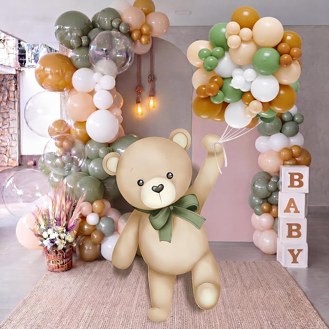 43 Pcs Sage Green Bear Baby Shower Decorations 31 Bears Cardboard Cutout Stand - Image 7
