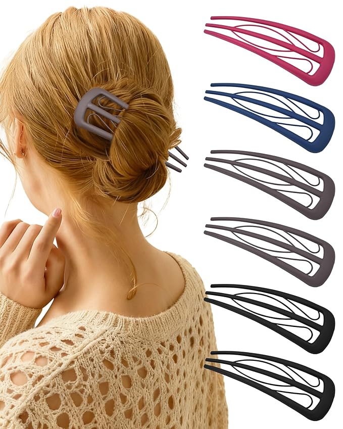 6 PCS French Hair Pins for Women, U-Shaped Hair Forks Stick for Bun Updo Chignons & French Twists, Strong Hold 3 Internal Teeth Hair Chopsticks Styling Accessories