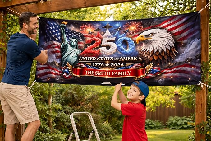 Personalized 250 Years of Freedom USA Banner 1776-2026, Patriotic American - Image 2