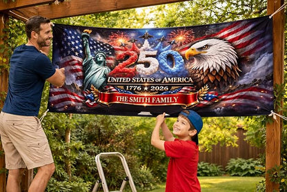 Personalized 250 Years of Freedom USA Banner 1776-2026, Patriotic American - Image 2