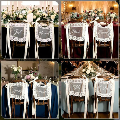 2 Pcs Personalized Sheer Lace Wedding Chair Sign - Image 4