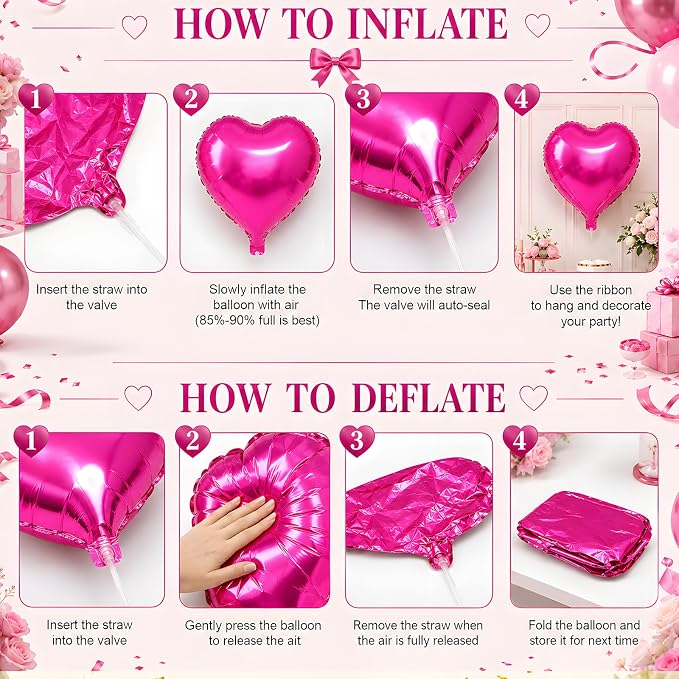 Hot Pink Happy Birthday Balloons Banner, Star Heart Balloons, Champagne Bottle - Image 8