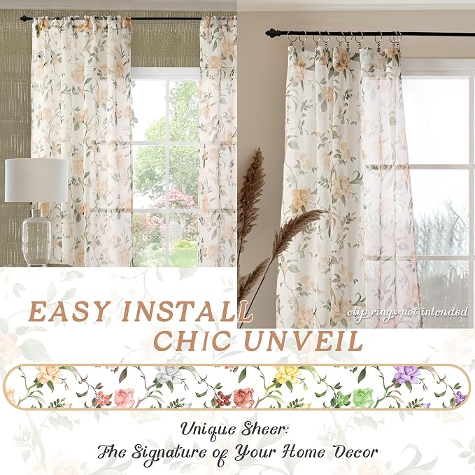 Floral Sheer Curtains for Living Room Window, Country Patterned Light Filtering - Image 7