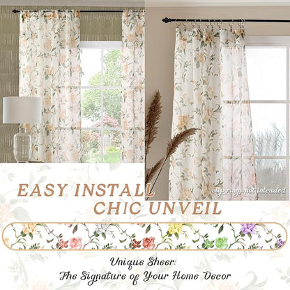 Floral Sheer Curtains for Living Room Window, Country Patterned Light Filtering - Image 7