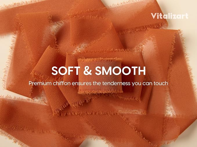 Vitalizart Terracotta & Orange Chiffon Silk Ribbon 1"x 21Yd Handmade Fringe | - Image 3