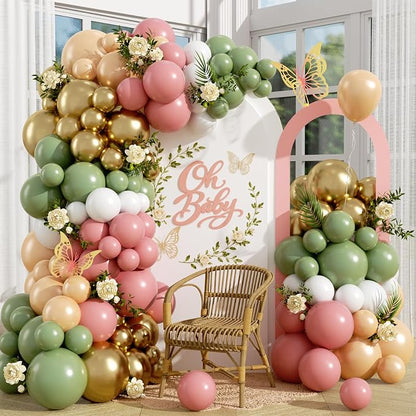 Pink and Green Balloon Arch Kit 127Pcs Sage Green Dusty Pink Gold Balloons by Domgoge