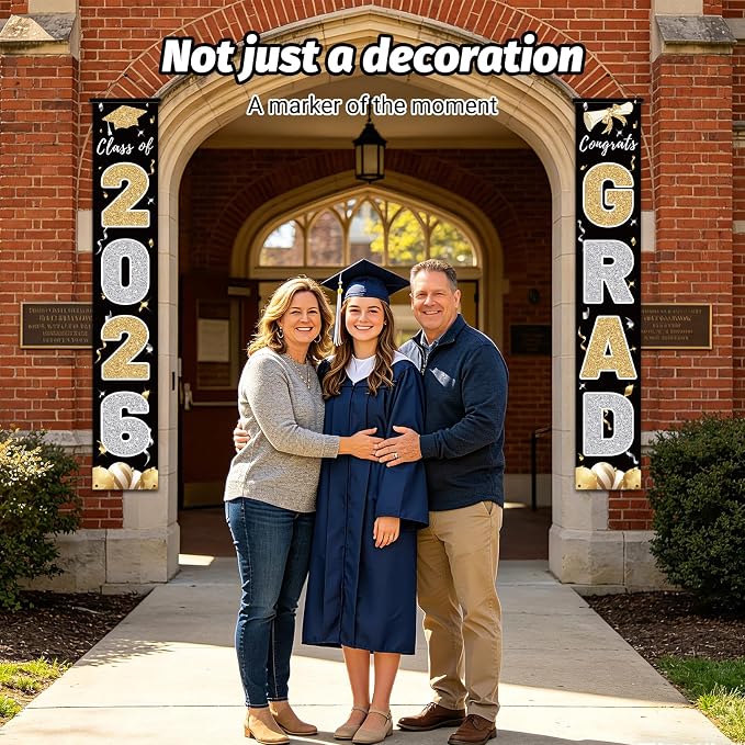 Graduation Decorations 2026, Class of 2026 Banner Congrats Grad | Black Porch - Image 6