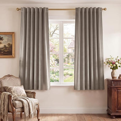 Camel Beige Velvet Curtains for French Door Decor, 2 Panels | 300GSM Thick Soft by StangH