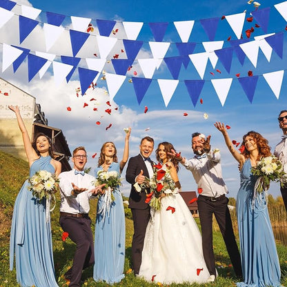 HESTYA 42 Pieces Blue White Pennant Banner Flag Bunting Triangle Banner Pennants - Image 5