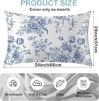 Satin Pillowcase 1 Pack-Blue Flowers Peonies Roses Silky Pillow Cover for Hair and Skin,Standard Size 20x26 Inch Soft Cooling Printed Pillow Cases with Hidden Zipper,Gifts for Women Men