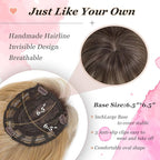 Hair Topper, 360° 3D Hair Toppers for Women with Thinning Crown, 20 Inch Long Wavy Curly Hair Pieces Clip in Bangs (Highlights Champagne Blonde with Brown Root, 20 inch, French Bangs)