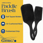 Giorgio Hair Brush Set - Black Paddle Brush with Tourmaline Ball Tip Bristles for Women, Men, Wet or Dry, Long, Thick, or Curly Hair