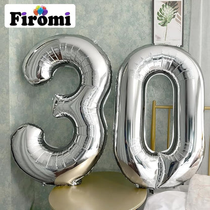 FIROMI 30 Number Balloons Silver Big Foil Mylar 30 Balloon Numbers 40inch | - Image 3