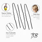 TSB Fura No.1 Professional Black Jumbo Hair Pins Set of 30-3.25 inches, 3x Retention, Vintage Style - Ideal for Weddings & Fashion Events - Comfortable, Non-Slip & Strong Hold