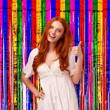 Voircoloria Rainbow Foil Fringe Backdrop Curtains, 3 Pack | Tinsel Streamers - Image 7
