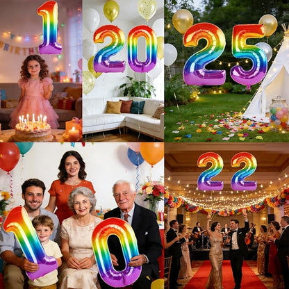 40 Inch Number 25 Balloons for 25th Birthday Party Decorations, 0-100 Rainbow - Image 7