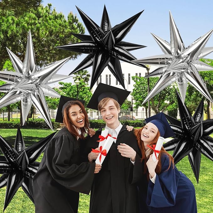 72 PCS Black and Silver Star Balloons, Large 26 Inch Foil Spike Balloons - Image 7