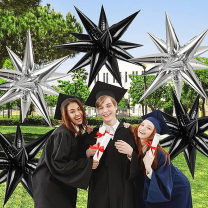 72 PCS Black and Silver Star Balloons, Large 26 Inch Foil Spike Balloons - Image 7