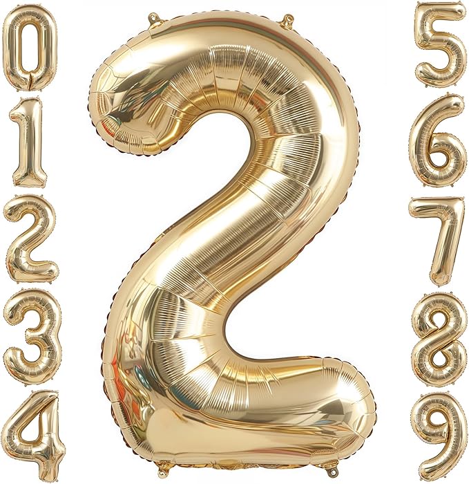 Champagne Gold 2 Balloon, 40 Inch Light Gold Number 2 Balloon Big Foil Mylar by BBPOOL