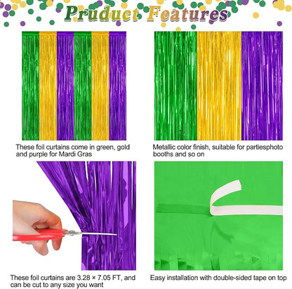 ZATAYE 2 Pack Purple Gold Green Foil Curtain Streamer Decorations | Purple Gold - Image 4