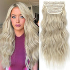 KooKaStyle Clip in Synthetic Hair Extensions Long Wavy 4PCS Thick Hairpieces Bleach Blonde mix Light Blonde Fiber Double Weft Natural Hair Extensions 20 Inch for Women