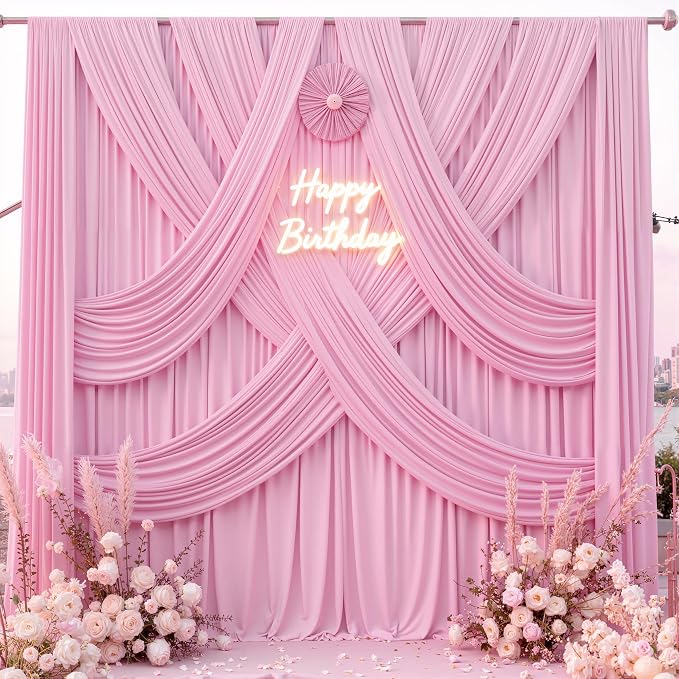 40 ft x 10 ft Wrinkle Free Baby Pink Backdrop Curtain - Image 6