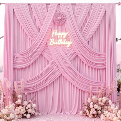 40 ft x 10 ft Wrinkle Free Baby Pink Backdrop Curtain - Image 6
