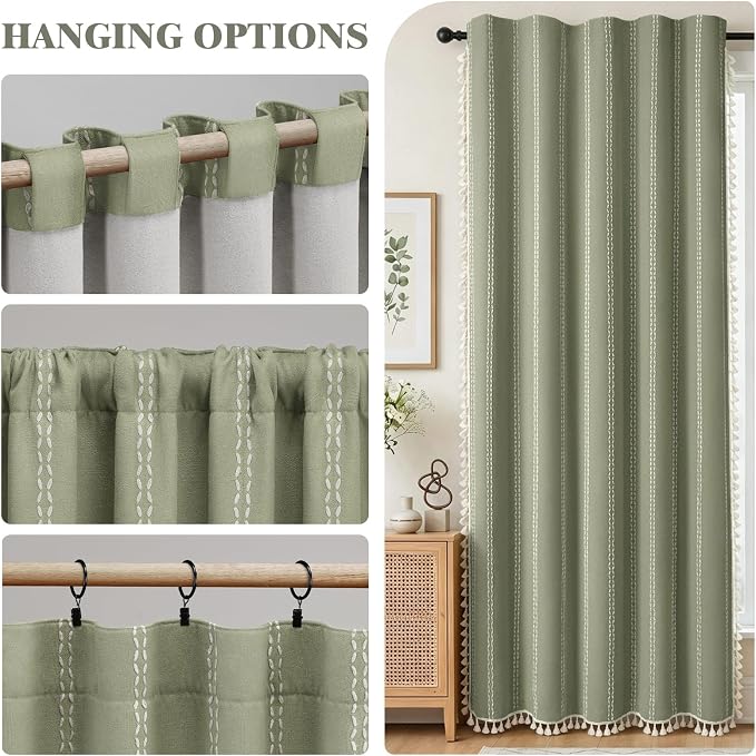 Green 100% Boho Blackout Curtains 84 Inch 2 Panels - Image 7