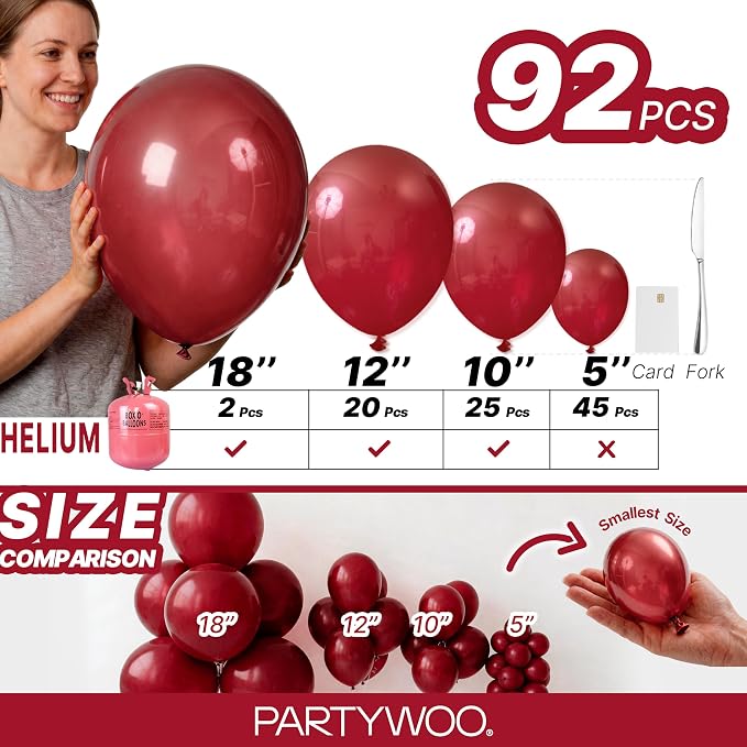 PartyWoo Burgundy Balloons 92 pcs Different Sizes of 18 12 10 5 Inch Dark - Image 6