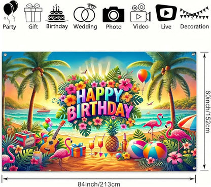 BlissYard Tropical Flamingo Polyester Birthday Banner 71x43 Inch Decor | - Image 3