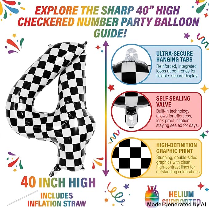 40" Checkered Number 14 Balloon - Image 2