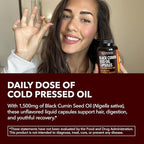 Cold Pressed Black Seed Oil Capsules - 1500mg Black Cumin Supplement for Immune Function, Digestive Support & Overall Health - Hair & Skin Superfood - Nigella Sativa - 1 Month Supply, Unflavored