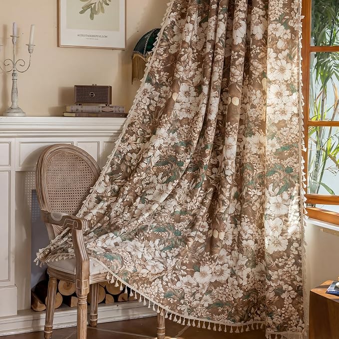 Floral Semi Sheer Rod Pocket Bedroom Curtains 84 Inch Length 2 Panels Set | by ENJOYBRIDAL
