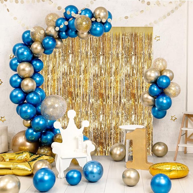 Champagne Gold Metallic Tinsel Foil Fringe Curtains, 2 Pack 3.3x8.3 Feet Party - Image 3