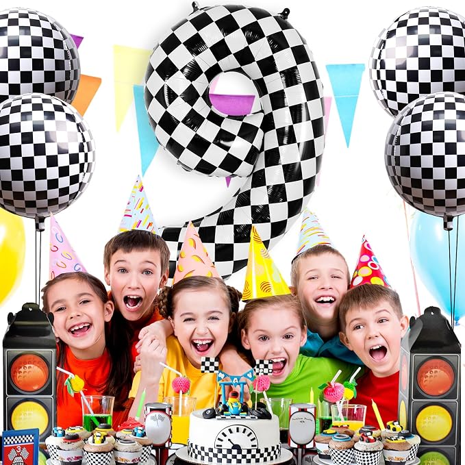 Checkered Number 9 Balloon 40 Inch, Large Foil Black and White Number Balloons - Image 4