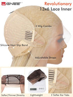 WIGNEE 13x6 Synthetic Lace Front Wig 28" Blonde Wig Pre-Plucked Handmade Lace Front Wigs with Kanekalon Futura Hair Voluminous Long Straight Synthetic Wigs for Daily Party Use