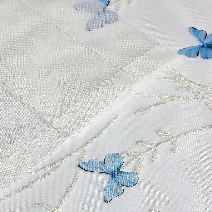White Sheer Voile Curtains White Embossed Butterflies 84 Inches | Light - Image 5