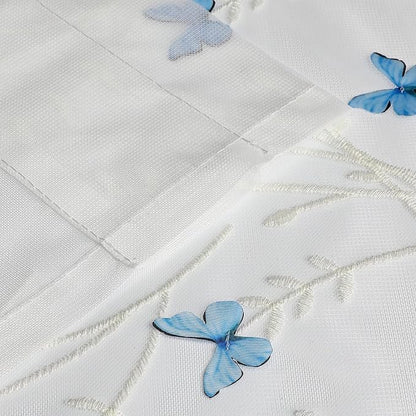 White Sheer Voile Curtains White Embossed Butterflies 84 Inches | Light - Image 5