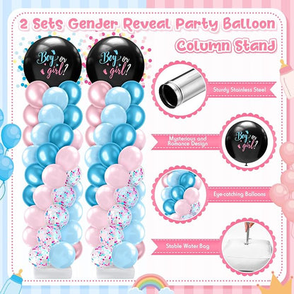 Lunmon 2 Sets Gender Reveal Balloon Column Stand Kit Jumbo Black Baby Boy or - Image 3