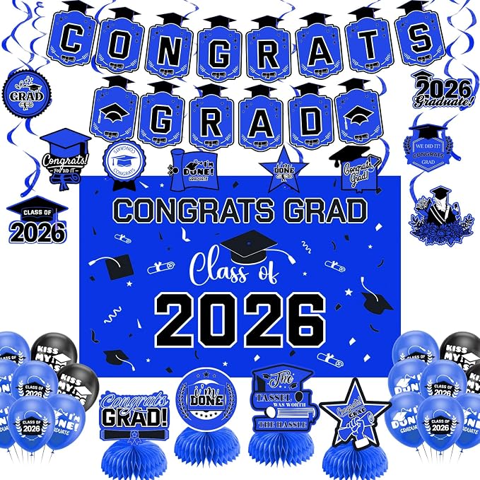 Graduation Decorations 2026 Blue Themed Set by Zerunyiw
