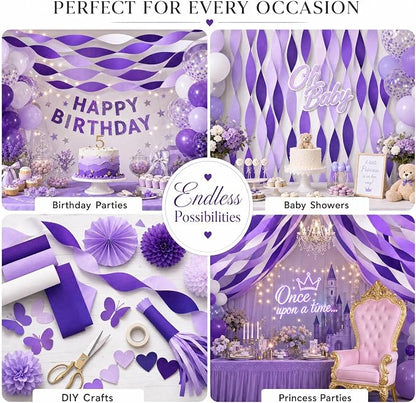 8 Purple Streamers with White, 656ft Pack of Crepe Paper Party Decorations | - Image 5