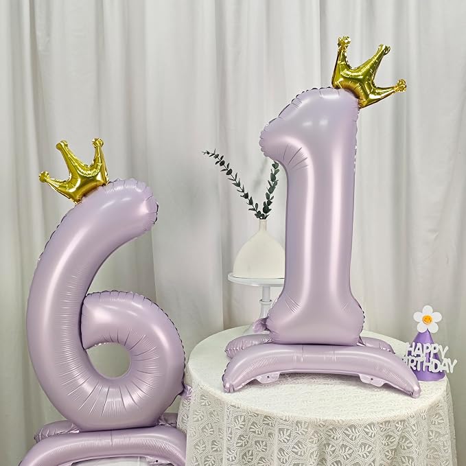 Standing Purple Crown Number 7 Balloon 40In Pastel Purple Crown 7 Balloon | - Image 5