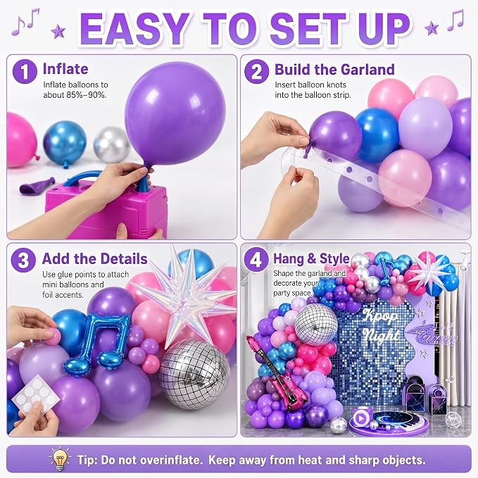 Kpop Music Balloon Garland Arch Kit, Pastel Hot Pink Metallic Blue Purple - Image 6