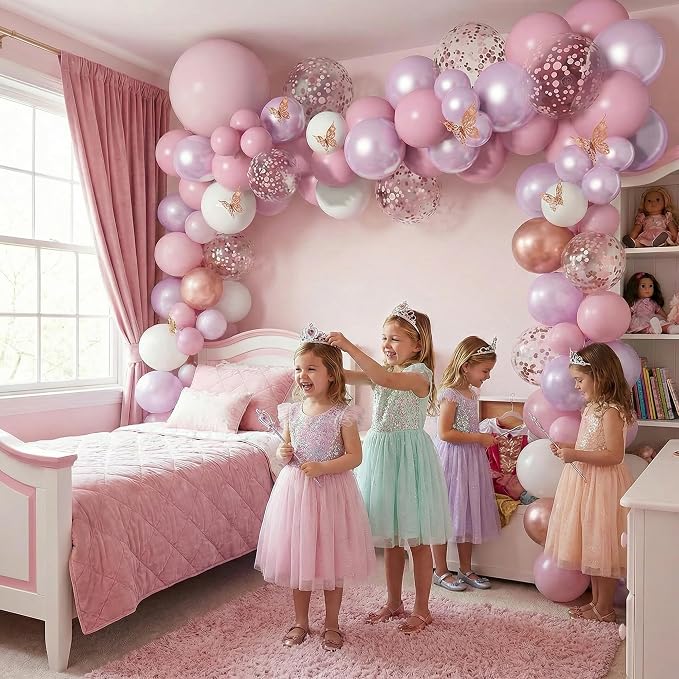 Pink Butterfly Balloon Garland Kit 113pcs, 18in Pink Purple Pearl Confetti - Image 8