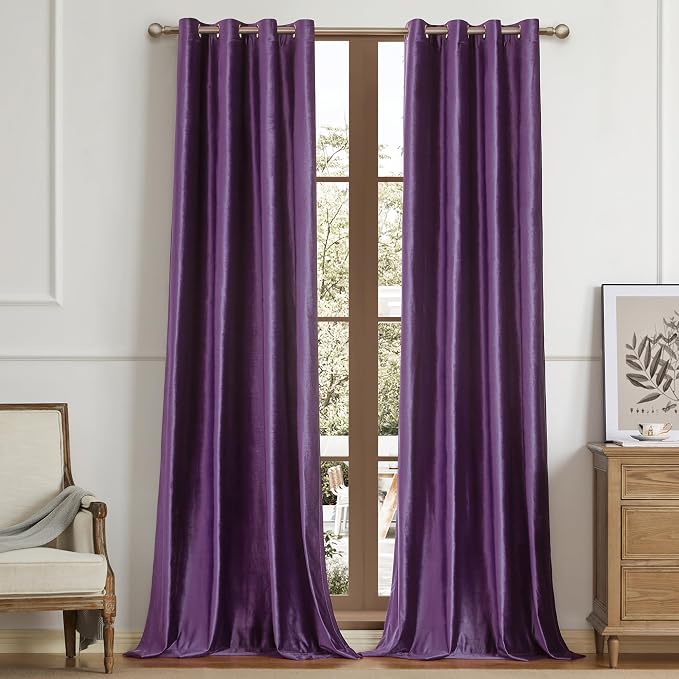BULBUL Velvet Violet Purple Blackout Curtains 90 inch Long by ModernShinyVelvetCurtains