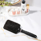 L'ANGE HAIR Detangling Paddle Brush | Nylon & Boar Bristles for Wet or Dry Hair | Built for Thick Hair | Reduces Snagging & Breakage | Tames Flyaways & Frizz for Softer, Shinier Strands (Black)
