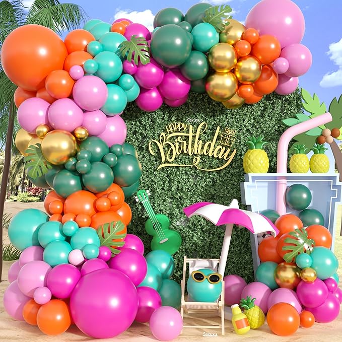 Tropical Balloons Arch Kit, Hawaiian Balloon Garland Arch Kit, Hot Pink Green by Saxuxu