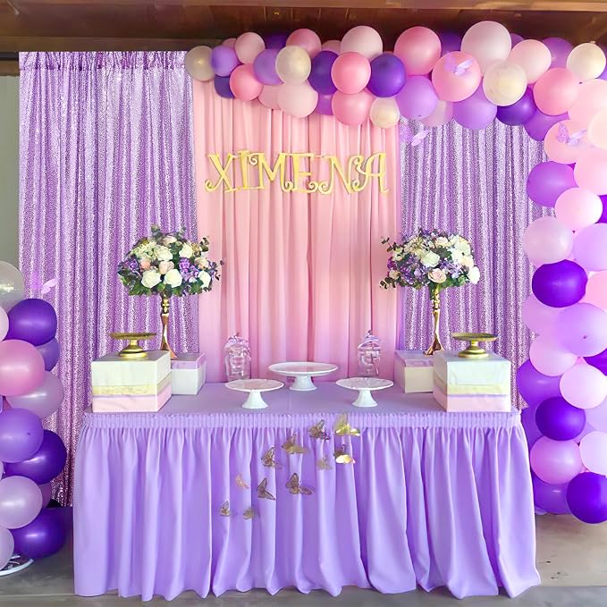 Lavender Sequin Backdrop Curtains Party Photo Glitter Drapes 2 Pcs 2FTx8FT | - Image 5