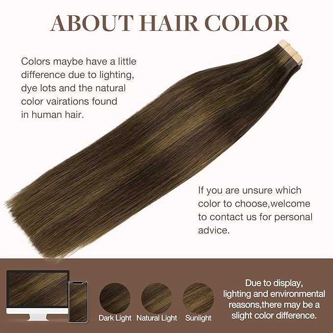 GOO GOO Tape in Hair Extensions Human Hair, 2C/4E/6C Brown Sugar Swirl Highlights, 10inch 30g 20pcs, Skin Weft Seamless Invisible, Silky Straight with Thick Ends, Remy Human Hair